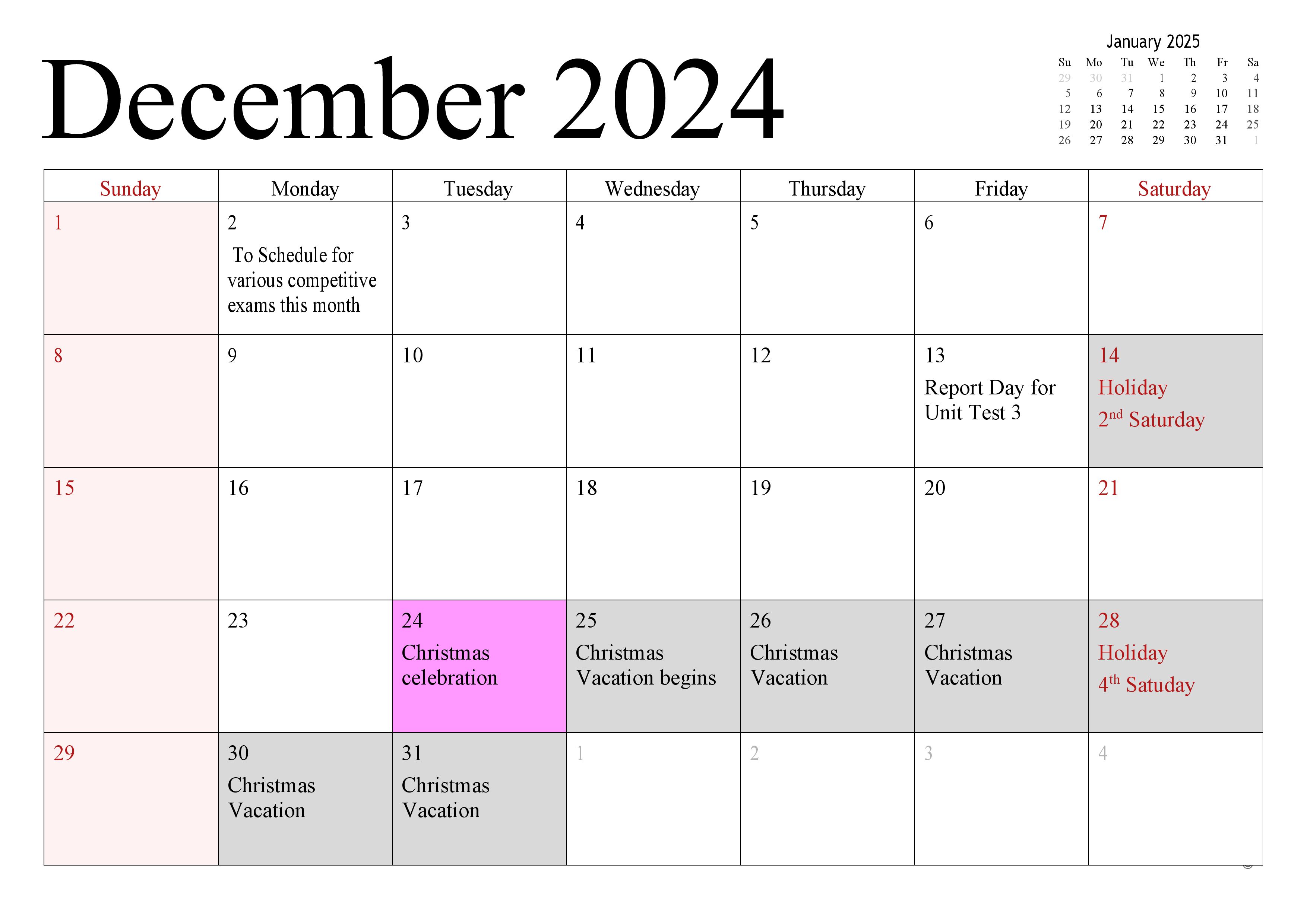 December 2024 Calendar